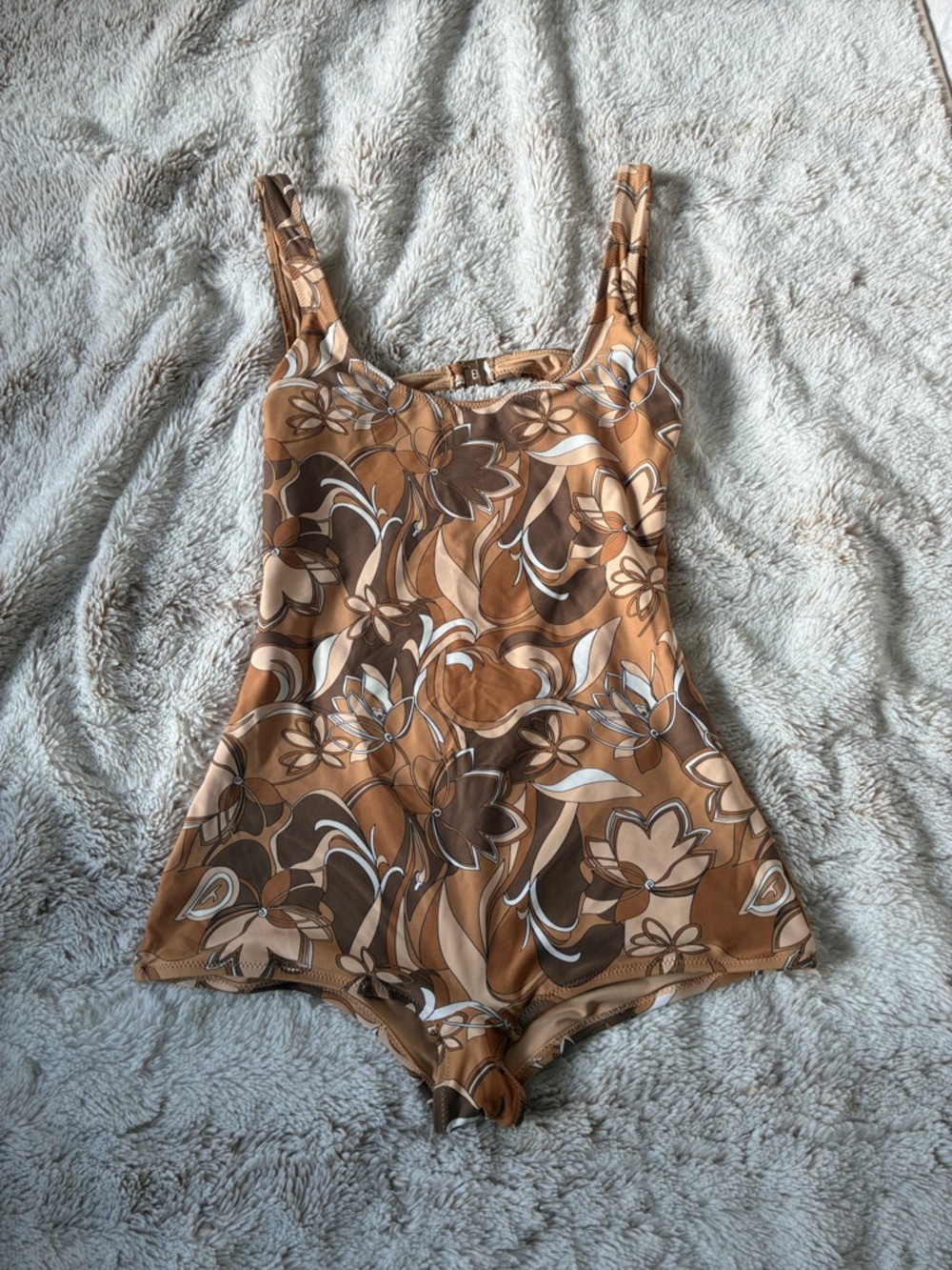 Rhythm. Retro Floral One-Piece in Tan, Cream, and White